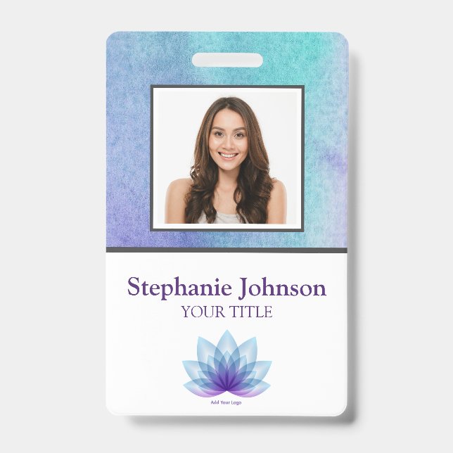 Personalised Photo Logo Bar Code Teal ID Company Badge (Front)