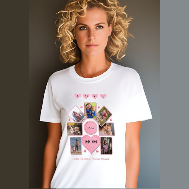 Personalised Photo LOVE you MOM with Hearts White T-Shirt (Creator Uploaded)