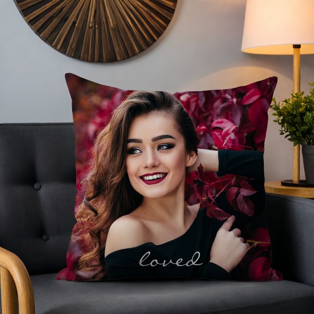 Personalised Photo Loved Script Keepsake Cushion (Creator Uploaded)