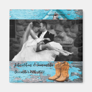 Personalised Photo Magnet Blue Wood Barn Door Boot