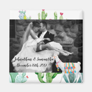 Personalised Photo Magnet Boho Llama Bohemian Cact