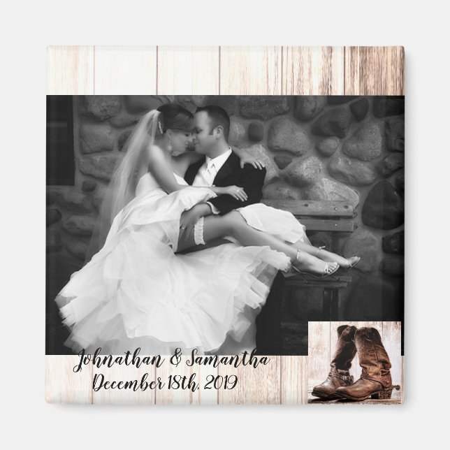 Personalised Photo Magnet boots country rustic (Front)