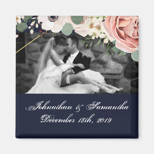 Personalised Photo Magnet Geometric Garden Navy