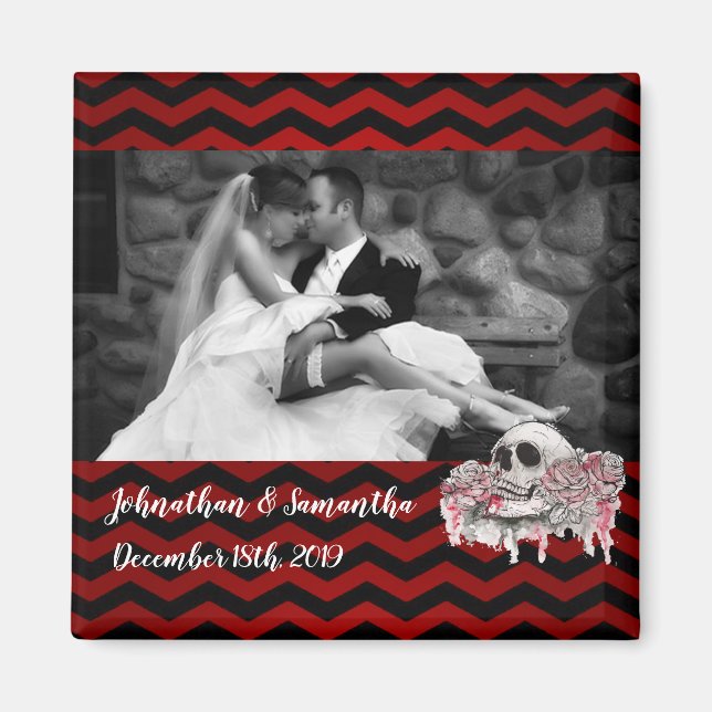 Personalised Photo Magnet  skull Rose Gothic Chevr (Front)