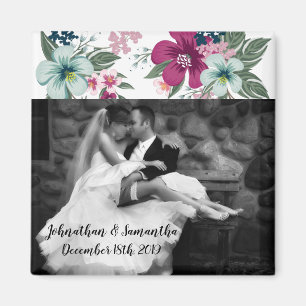 Personalised Photo Magnet Tropical Flowers on Whit