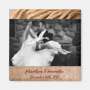 Personalised Photo Magnet Wheat on Burlap Sack Cou