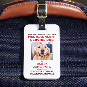 Personalised Photo Medical Alert Service Dog Badge Luggage Tag