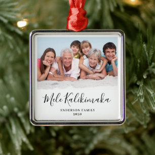 Personalised Photo Mele Kalikimaka Christmas Metal Tree Decoration