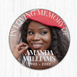 Personalised Photo Memorial<br><div class="desc">Personalised Photo Memorial button,  a simple,  chic and modern design with sophisticated serif font,  custom name,  date and photos,  for an elegant and sophisticated look. No minimum order.</div>