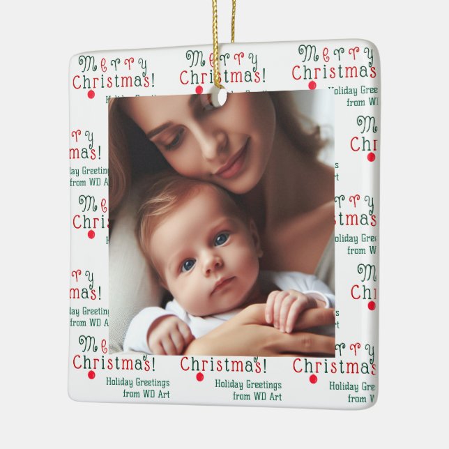 Personalised Photo Merry Christmas Fun, Colourful Ceramic Ornament (Left)
