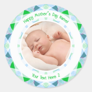 Personalised Photo Message Blue Green Mother’s Day Classic Round Sticker