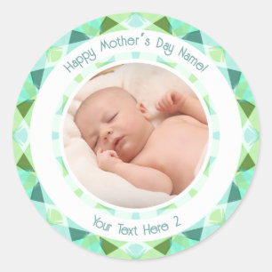 Personalised Photo Message Green Blue Mother’s Day Classic Round Sticker