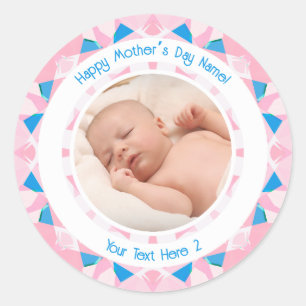 Personalised Photo Message Pink Blue Mother’s Day Classic Round Sticker