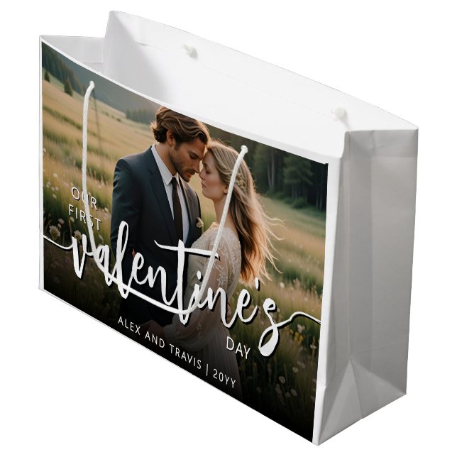 Personalised Photo Modern First Valentine's day Large Gift Bag (Front Angled)
