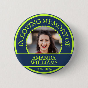 Personalised Photo Modern Memorial Blue Green 6 Cm Round Badge