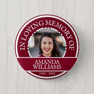 Personalised Photo Modern Memorial Burgundy 6 Cm Round Badge