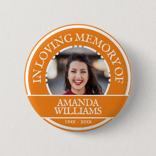 Personalised Photo Modern Memorial Orange 6 Cm Round Badge