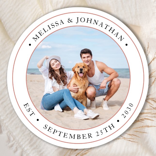 Personalised Photo Modern Wedding Classic Round Sticker (Creator Uploaded)