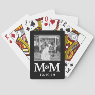Personalised Photo Monogram B&W Modern Wedding Playing Cards