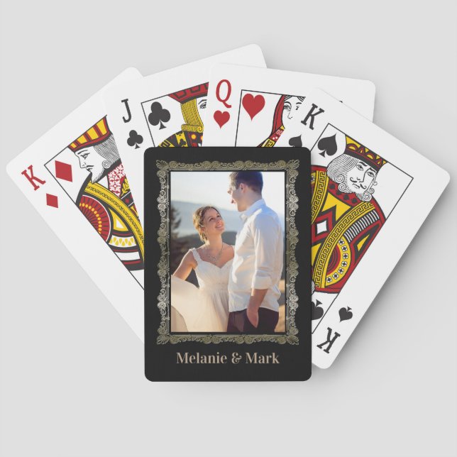 Personalised Photo Monogram Elegant Wedding Playing Cards (Back)