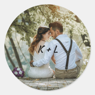 Personalised Photo Monogram Wedding Classic Round Sticker