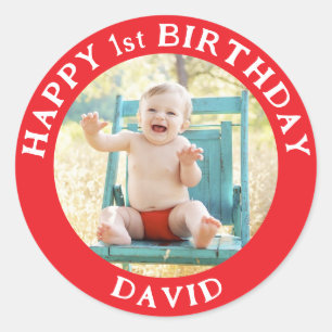 Personalised Photo, Name And Age Birthday Classic Classic Round Sticker