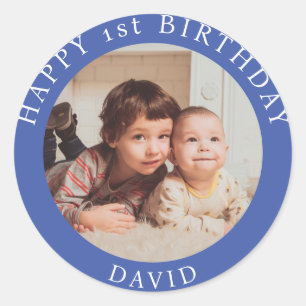 Personalised Photo, Name And Age Birthday Classic Classic Round Sticker