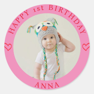 Personalised Photo, Name And Age Birthday Classic Round Sticker