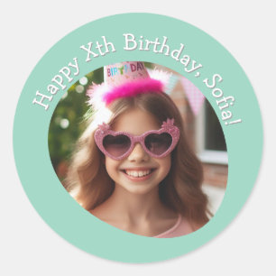 Personalised Photo Name and Age Happy Birthday Classic Round Sticker