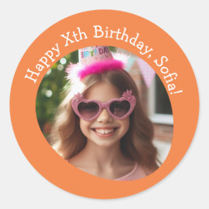 Personalised Photo Name and Age Happy Birthday Classic Round Sticker