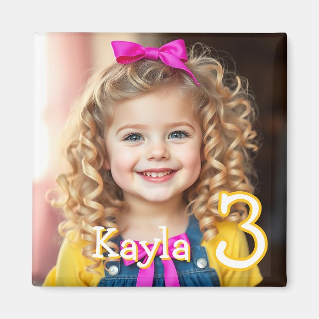 Personalised Photo, Name and Age Refrigerator  Magnet (Front)