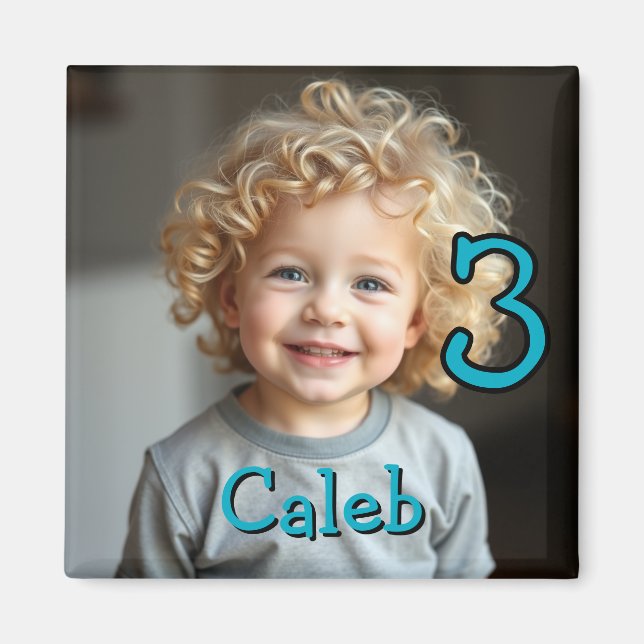 Personalised Photo, Name and Age Refrigerator  Magnet (Front)