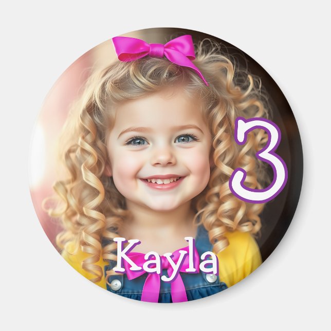 Personalised Photo, Name and Age Refrigerator  Magnet (Front)
