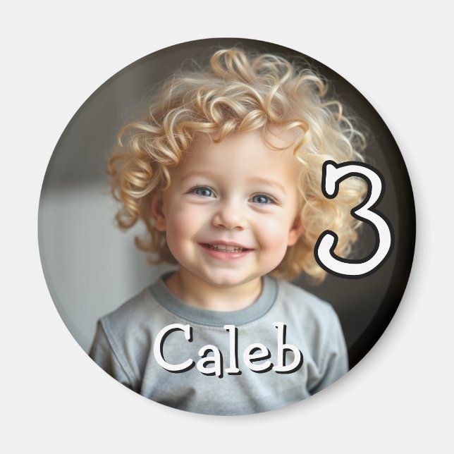 Personalised Photo, Name and Age Refrigerator  Magnet (Front)