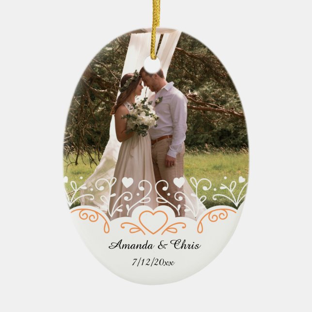 Personalised Photo, name and date for wedding Ceramic Tree Decoration (Front)