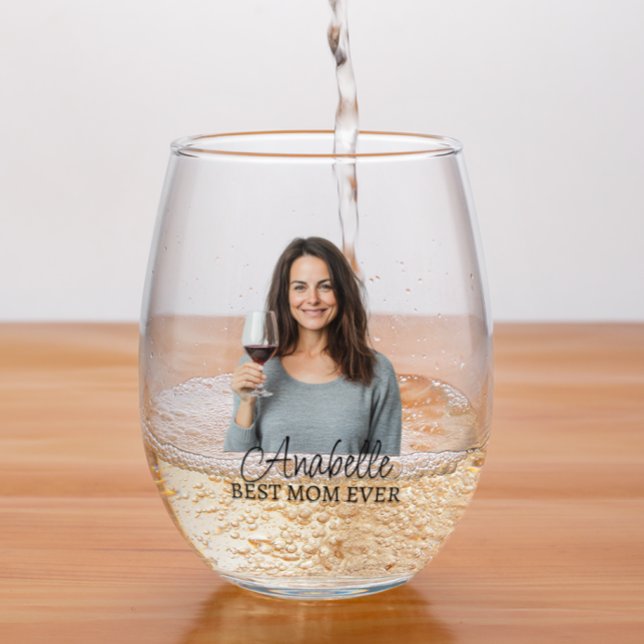 Personalised Photo Name Best Mum Ever Gift  Stemless Wine Glass (Creator Uploaded)