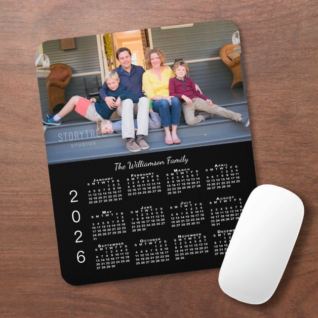 Personalised Photo Name Black 2026 Calendar Mouse Pad (Personalized Photo Name Black 2026 Calendar Mouse Pad, in situ)