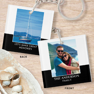 Personalised Photo Name Black White Modern Key Ring
