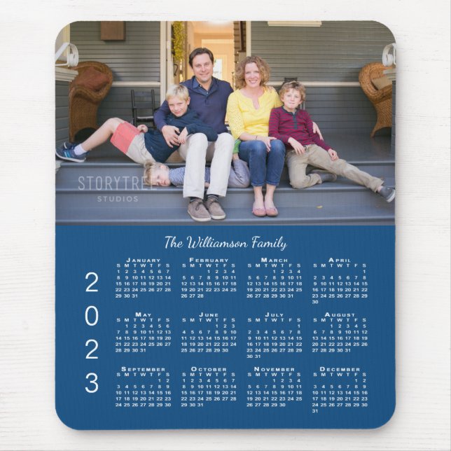 Personalised Photo Name Blue 2023 Calendar Mouse Pad (Front)