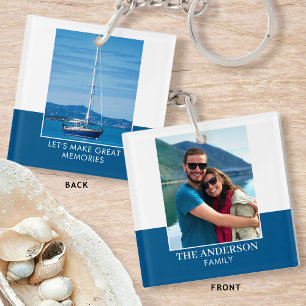 Personalised Photo Name Blue Modern Key Ring