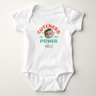 Personalised Photo & Name “Cuteness Is My Power”  Baby Bodysuit
