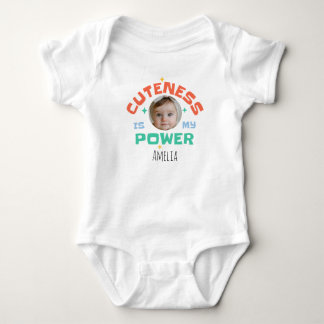Personalised Photo & Name “Cuteness Is My Power” Baby Bodysuit