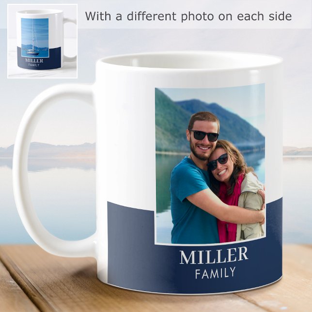 Personalised Photo Name Dark Blue Modern Coffee Mug (Creator Uploaded)
