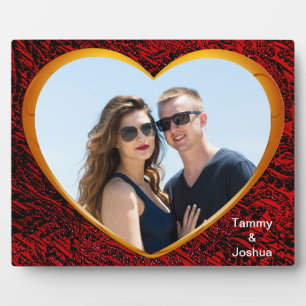 Personalised Photo Name Gold Heart Red Abstract Plaque