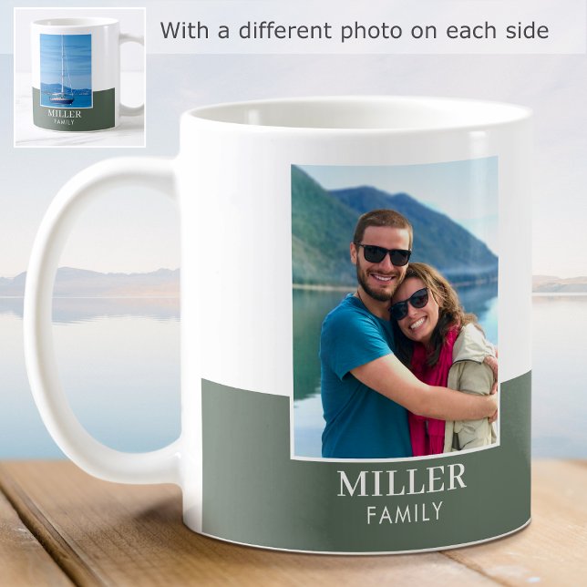 Personalised Photo Name Green Modern Coffee Mug (Creator Uploaded)