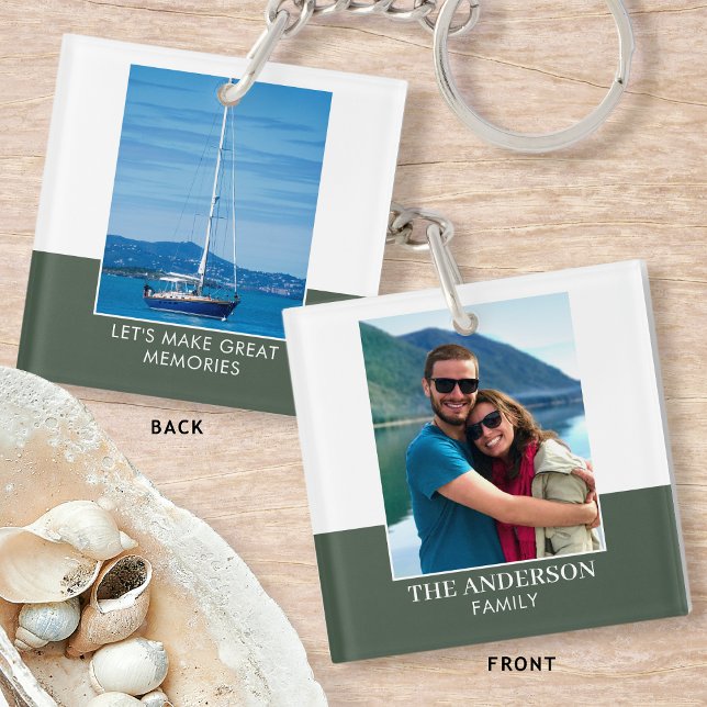 Personalised Photo Name Green Modern Key Ring (Creator Uploaded)