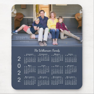 Personalised Photo Name Navy Blue 2022 Calendar Mouse Pad
