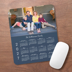 Personalised Photo Name Navy Blue 2027 Calendar Mouse Pad