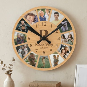 Personalised Photo & Name Of Family With Pictures Round Clock
