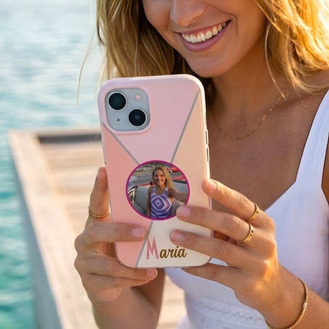 Personalised Photo & Name Pastel Pink Colour Block Case-Mate iPhone Case (Creator Uploaded)